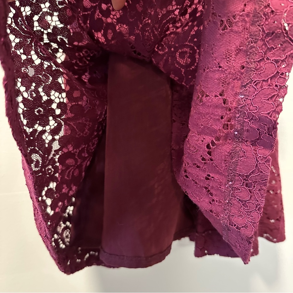 Free People Lovely in Lace Boho Western V Neck Pockets Sleeveless Burgandy Dress - Picture 12 of 15